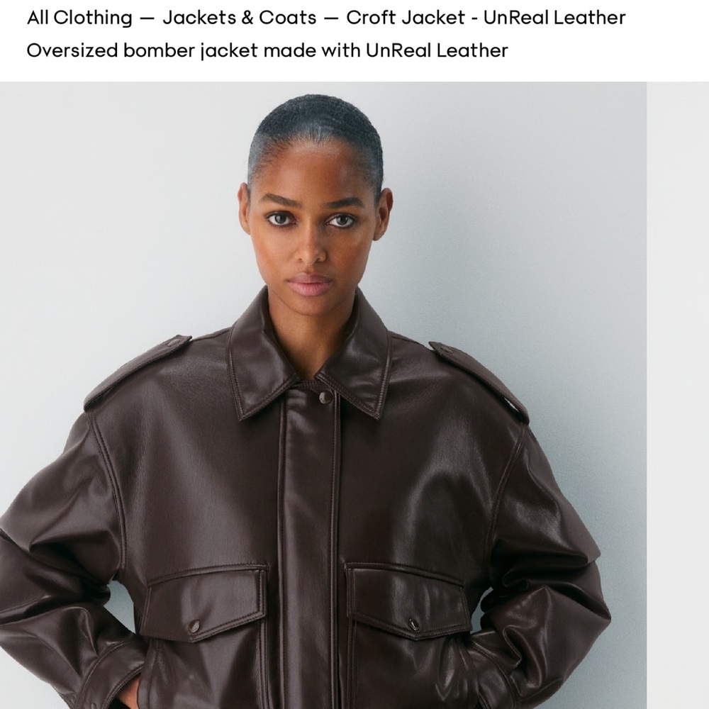 Aritzia Croft Faux-Leather Bomber Jacket - Dark Brown -